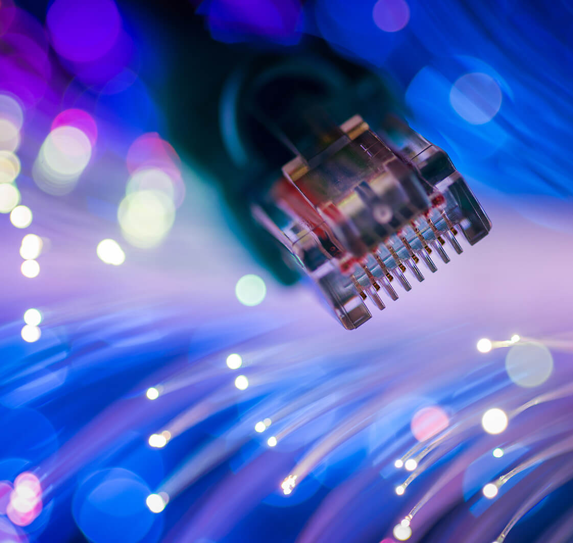 Internet cable on multicoloured background