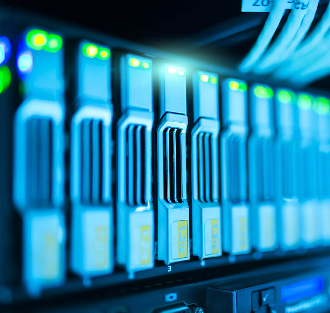 Backup tapes in a server rack.