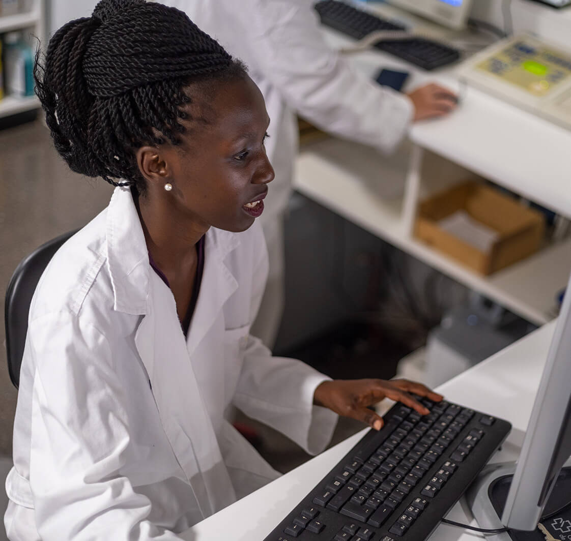 Young medical officer working on her computer