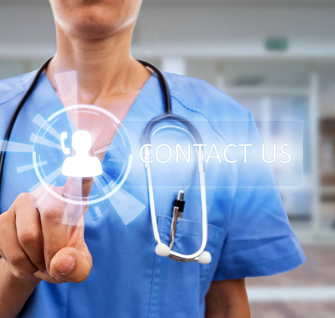 Nurse touching contact us symbol.