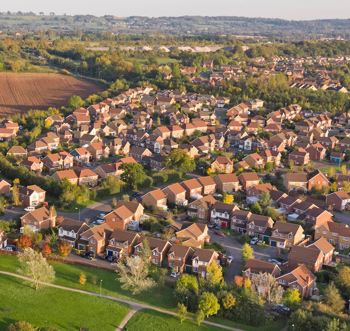 Aerial View of Suburban Town.