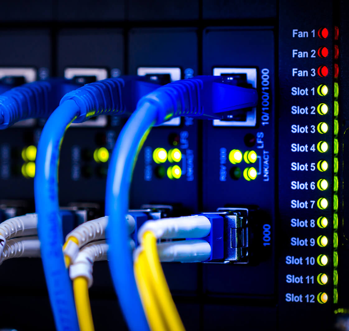 Switch led and Networking Server telecom, Network, Fiber Network Server,Room network cable to connect computer firewall information, technology installed in a network cable, rack-mounted.