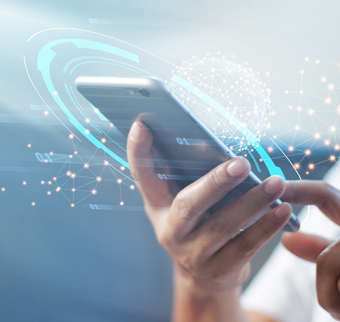 Man using mobile smart phone with global network connection, Technology, innovative and communication concept