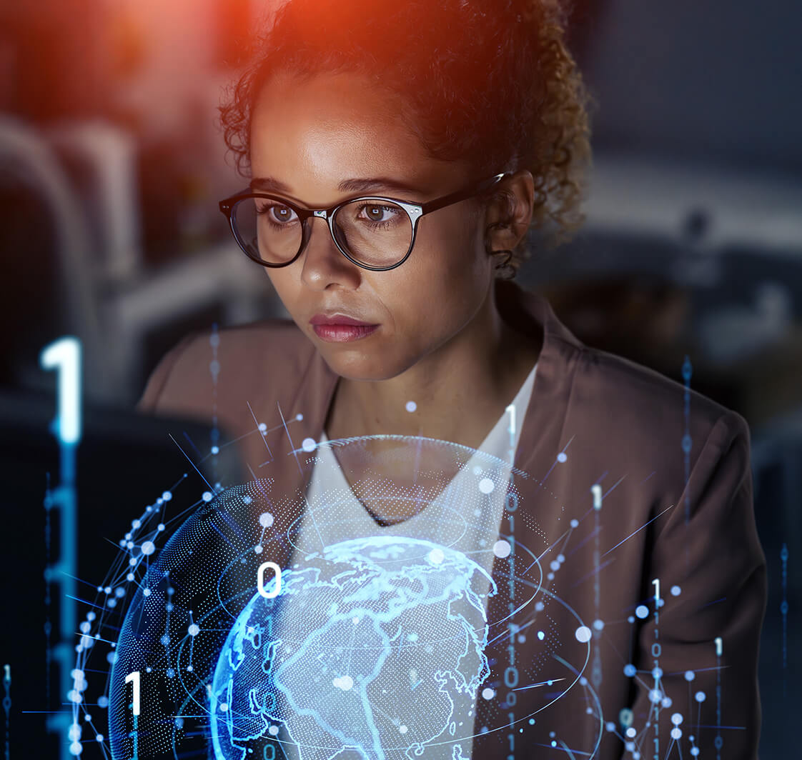 Networking concept of woman using a computer.