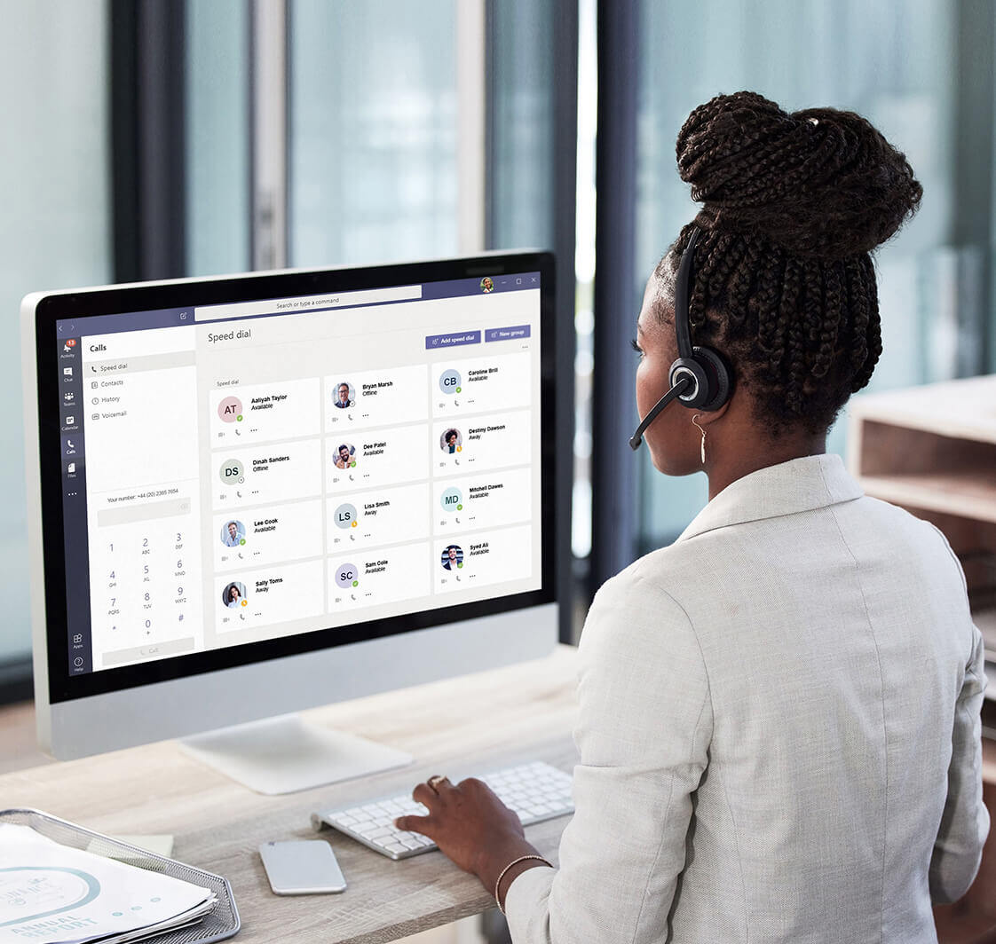 Woman making a call from Microsoft Teams