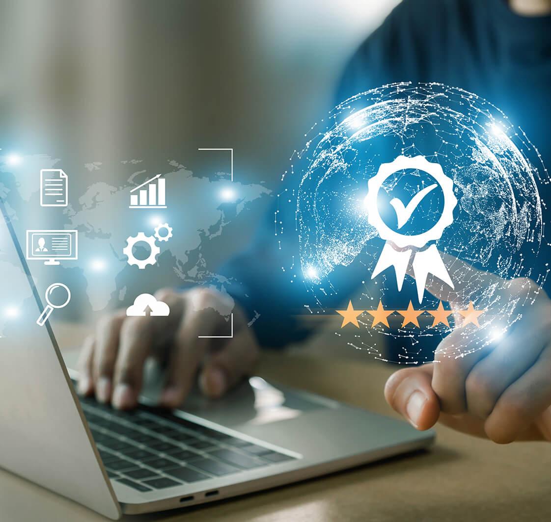 businessman working with computers service Quality assurance, Guarantee, Standards, ISO