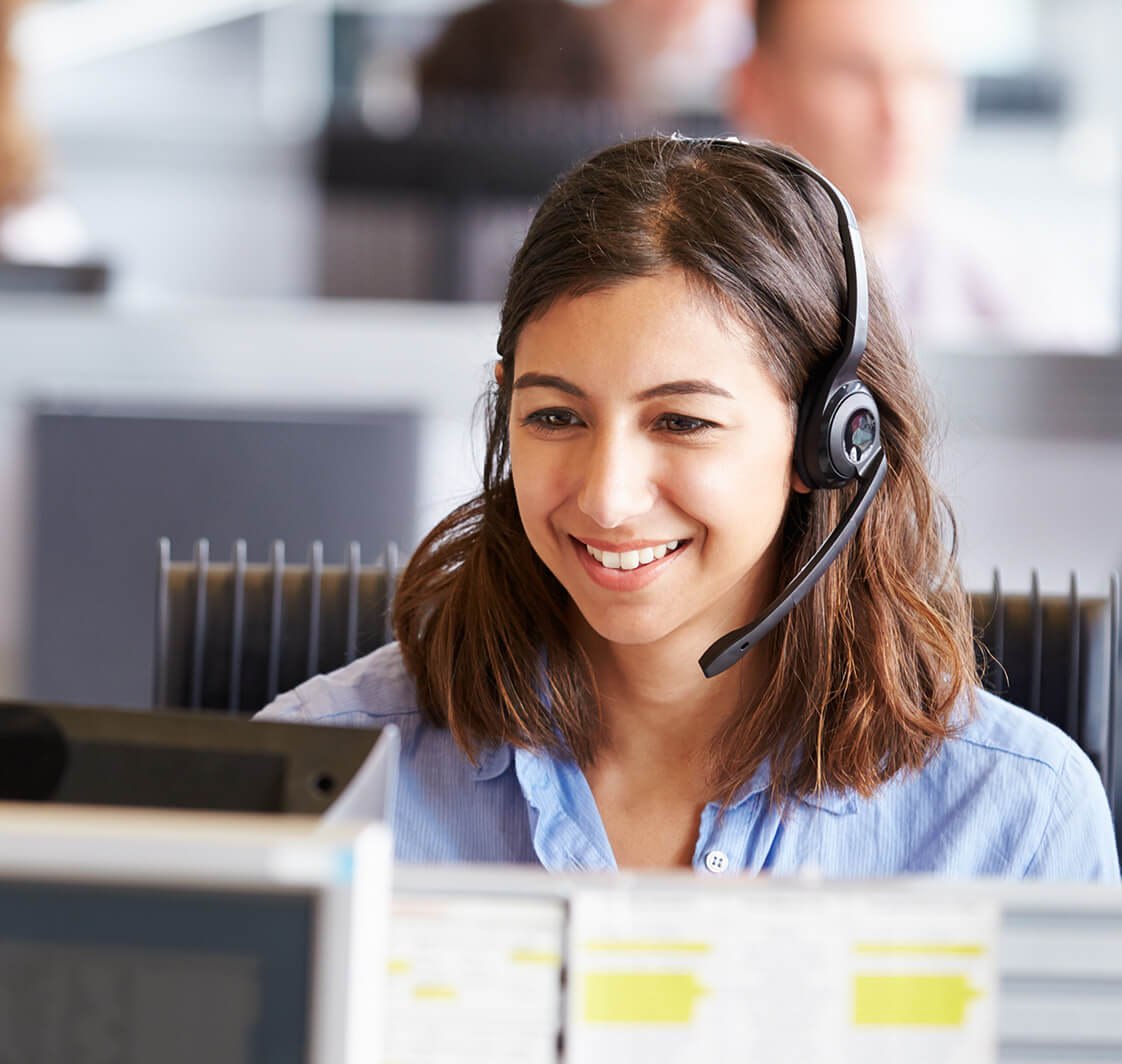 Young woman working in call centre.
