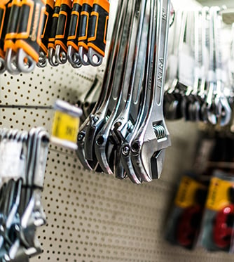 Tools put up for sale in a hardware store