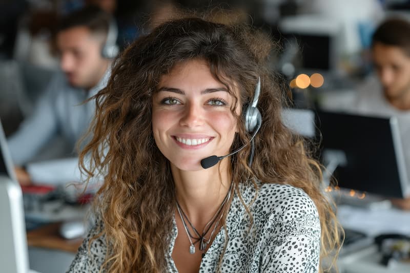 Smiling customer service person at the betting shop call centre